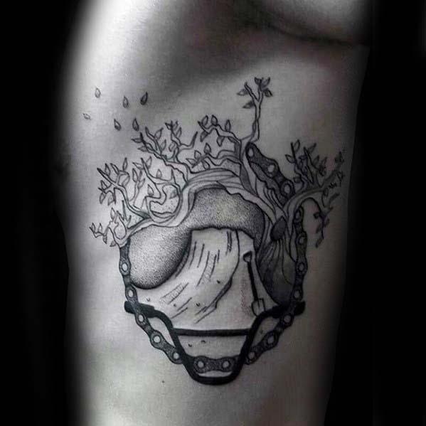 Dirt Ramp With Bike Handlebars Rib Cage Side Bmx Tattoos For Guys