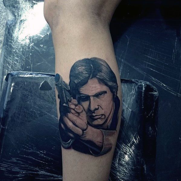 Distinctive 3d Leg Calf Male Han Solo Star Wars Tattoo Designs