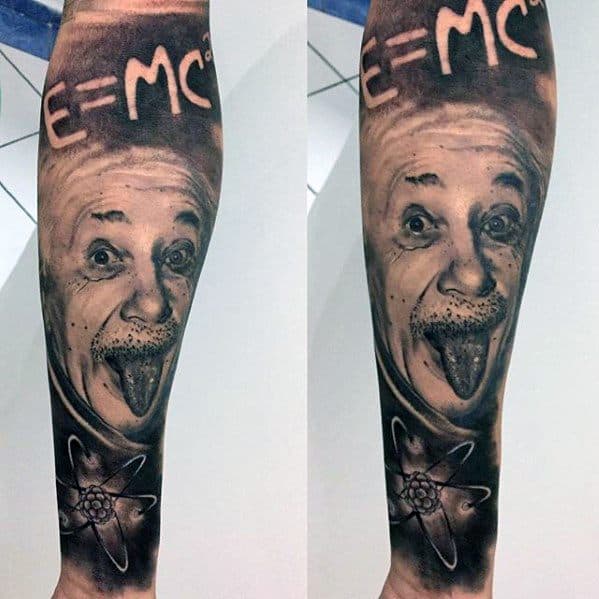 Distinctive Male Albert Einstein Tattoo Designs Forearm Sleeve