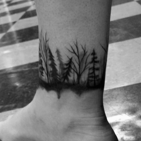 Distinctive Male Ankle Band Forest Tattoo Designs