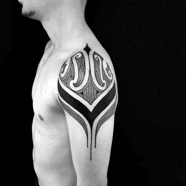 Distinctive Male Badass Tribal Tattoo Designs On Shoulder Cap