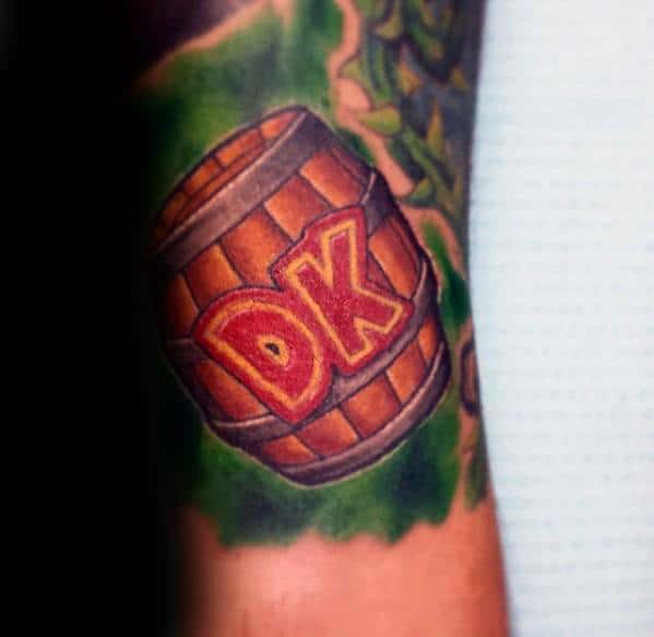 Distinctive Male Donkey Kong Barrel Forearm Tattoo Designs