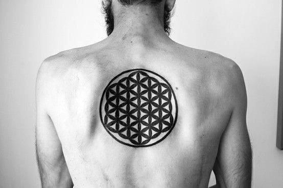 Distinctive Male Flower Of Life Geometric Back Tattoo Designs
