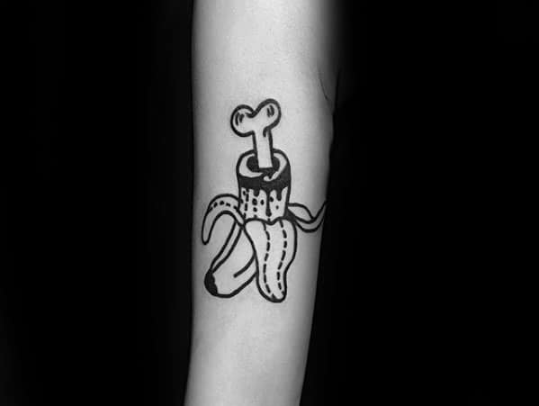 Distinctive Male Forearm Banana With Bone Tattoo Designs
