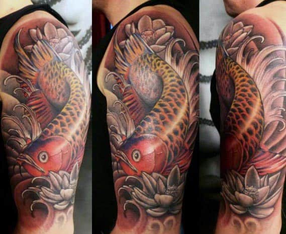 Distinctive Male Japanese Fish Arowana Tattoo Designs Half Sleeve