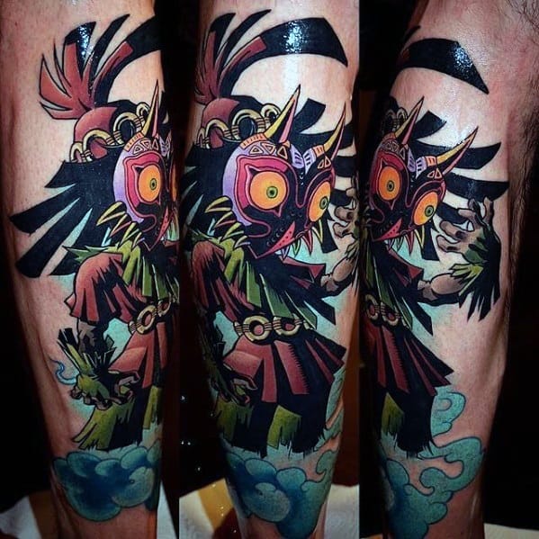 Distinctive Male Majoras Mask Leg Tattoo Designs