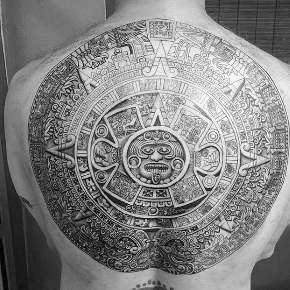 Distinctive Male Mayan Calender 3d Back Tattoo Designs