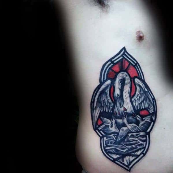 Distinctive Male Pelican Window Frame Ribs Tattoo Designs