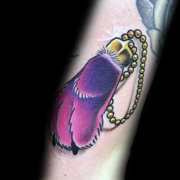 Distinctive Male Purple Rabbit Foot Tattoo Designs On Forearm