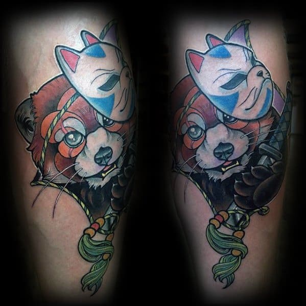 Distinctive Male Red Panda Tattoo Designs On Back Of Leg