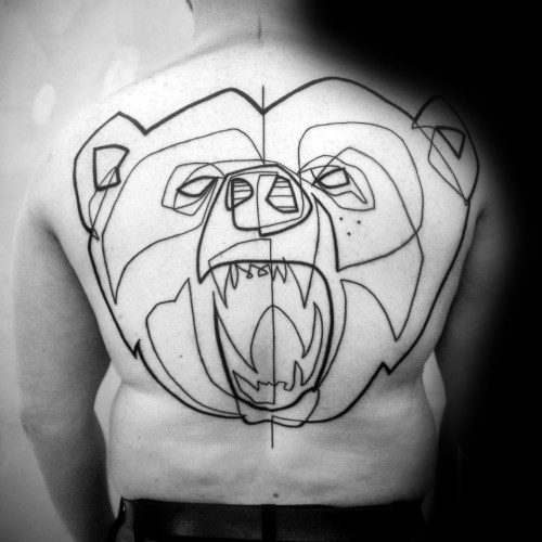 Distinctive Male Roaring Bear Back Outline Tattoo Designs