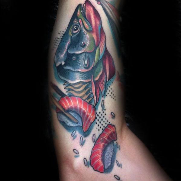 Distinctive Male Sushi Fish Arm Tattoo Designs