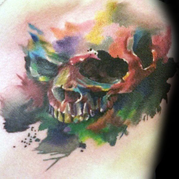 Distinctive Male Watercolor Skull Tattoo Designs On Arm