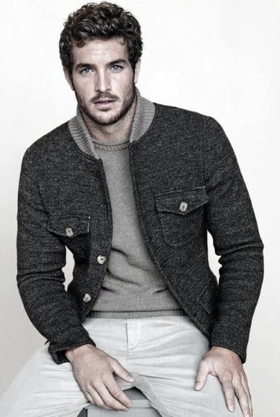 Distinctive Mens Fall Outfits Styles Charcoal Jacket With Grey Sweater