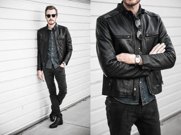 Distinctive Mens Leather Jacket How To Wear A Leather Jacket Outfits Styles Black Pants Denim Shirt