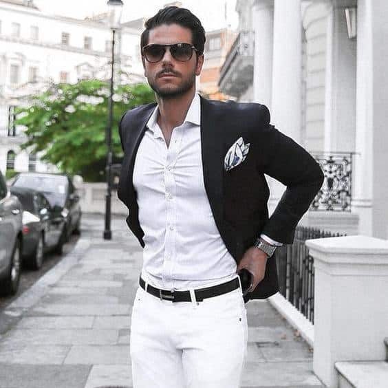 Distinctive Mens Trendy Outfits Styles White Dress Shirt And Pants With Navy Blazer