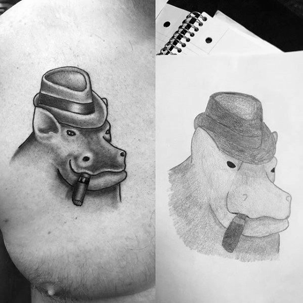 Distinctive Upper Chest Male Hippo Tattoo Designs