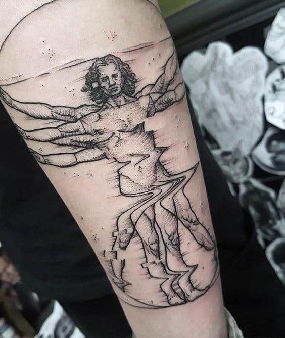 Distorted Vitruvian Man Mens Inner Forearm Tattoo