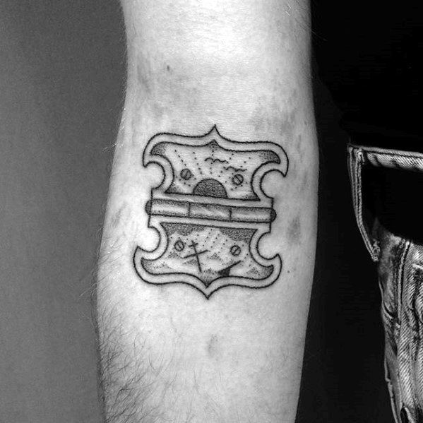 Ditch Elbow Crease Hinge With Sinking Ship And Rising Sun Tattoo Ideas For Gentlemen