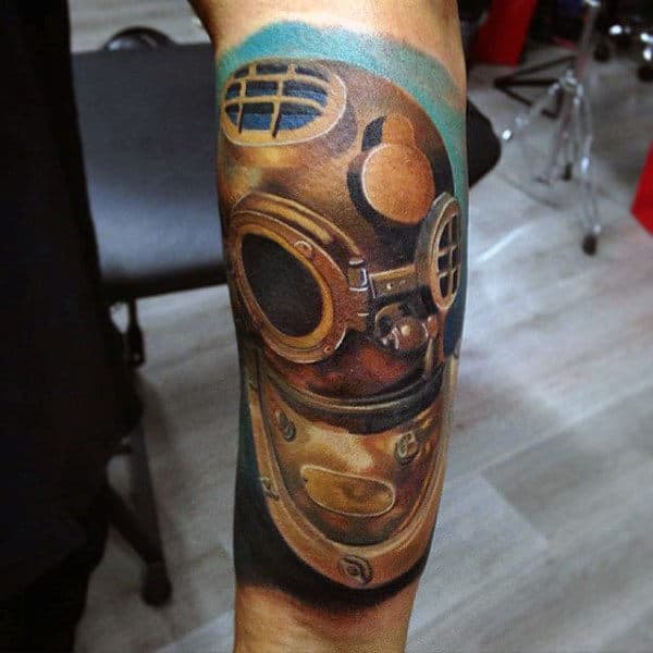 Diver Helmet Artistic Mens Forearm Sleeve Tattoos