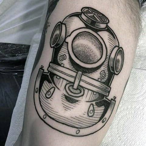 Diver Mask Dotwork Nautical Mens Bicep Tattoos