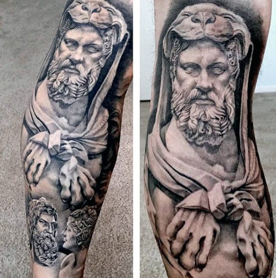 Divine Hero Hercules Mens Leg Sleeve Tattoo
