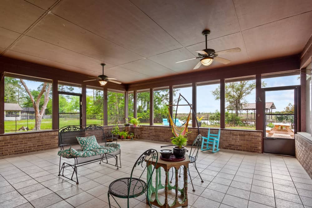 large diy enclosed patio tile floors ceiling fans 