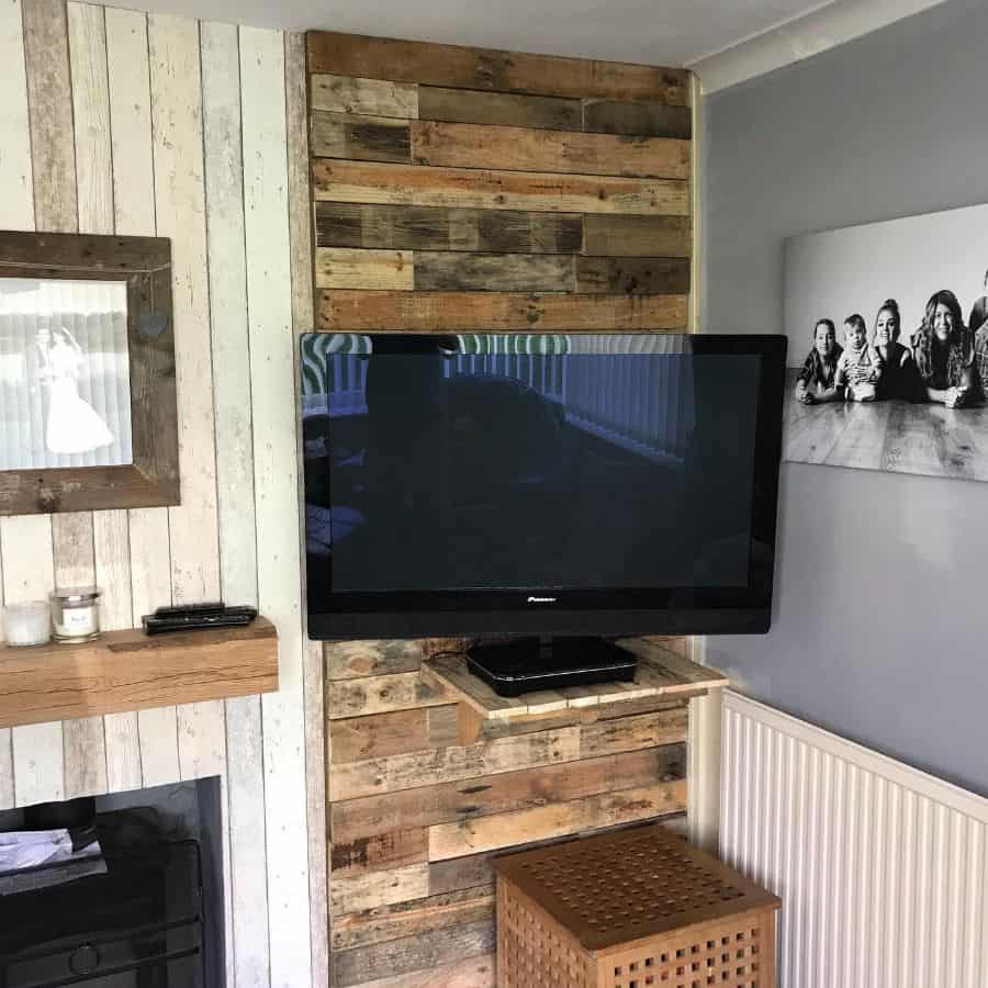 wood wall paneling feature wall tv