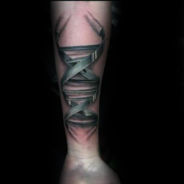 Dna Helix Strand With Chrome Design Unique Forearm Guys Tattoo Ideas