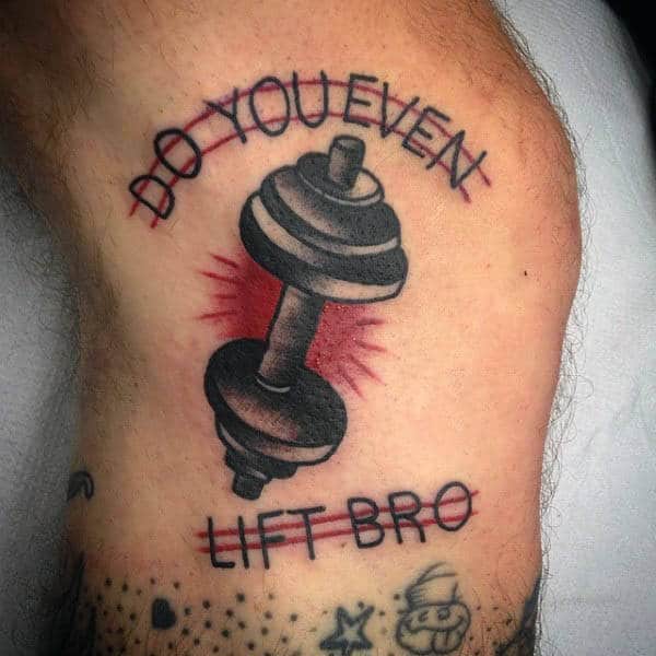 Do You Even Lift Bro Small Old School Fitness Dumbbell Mens Knee Tattoo