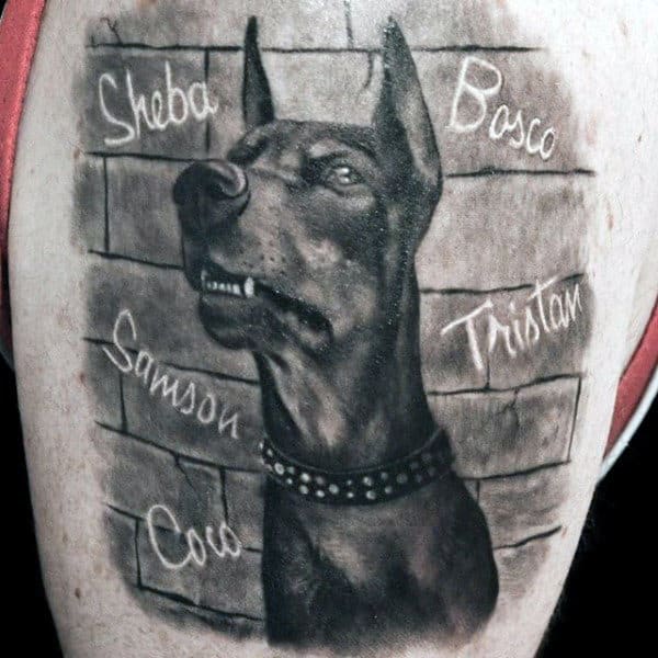 Doberman Pincher Mens Realistic Upper Arm Tattoo