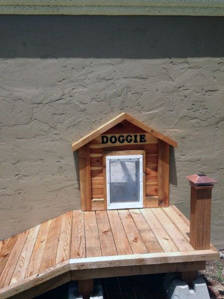Dog House Themed Design Ideas For Doggy Door With Wood Ramp