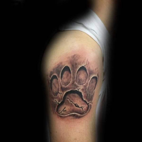 Dog Print Stone 3d Mens Upper Arm Tattoos