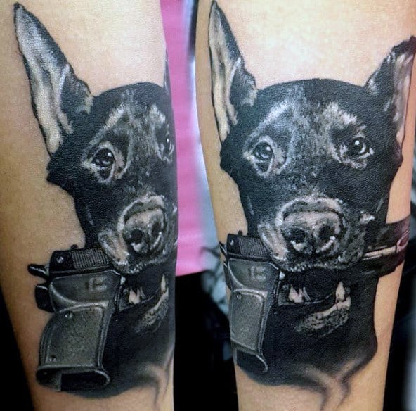 Dog With Gun Men's Tattoo