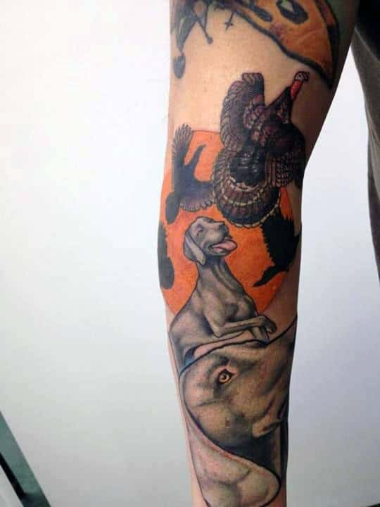Dogs With Flying Turkey Mens Arm Tattoos