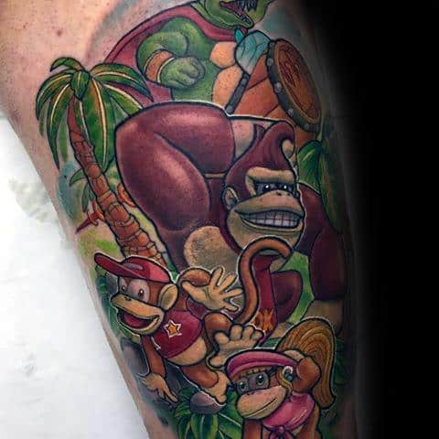 Donkey Kong Video Game Male Tattoos On Thigh