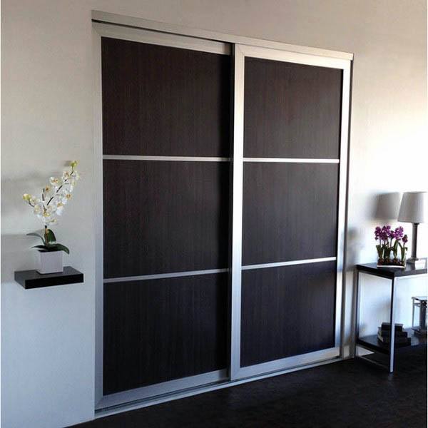 Dark-panel closet doors with silver frames 