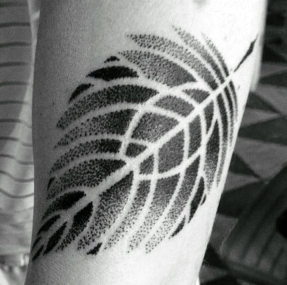 Dot Work Leaf Tattoo Design On Men