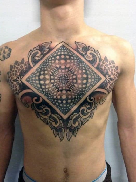 Dots Chest Mens Optical Illusion Tattoo