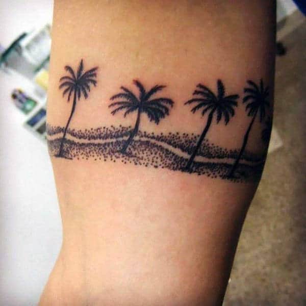 Dotted Black Palm Tree Tattoo On Arms For Male