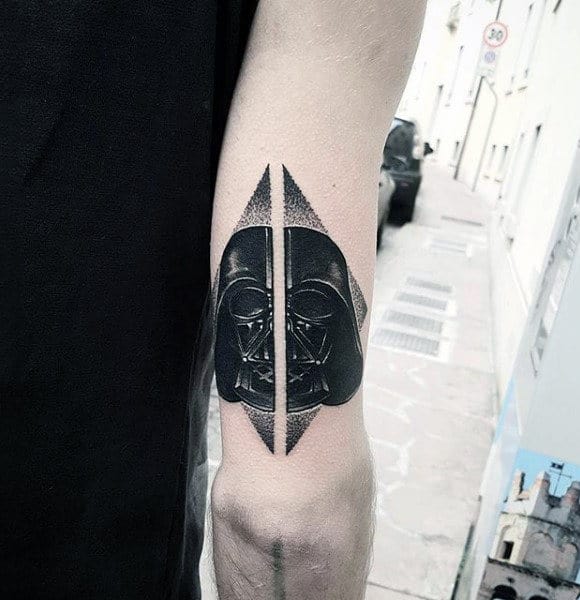 Dotted Cut Darth Vader Tattoo Male Forearms