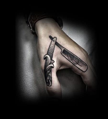 Dotted Grey Straight Razor Tattoo Male Hands