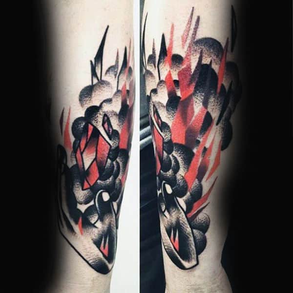 Dotwork Abstract Mens Fire Forearm Tattoo