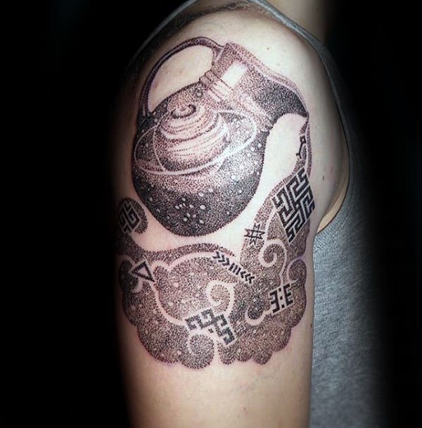 Dotwork Aquarius Water Arm Tattoos For Men
