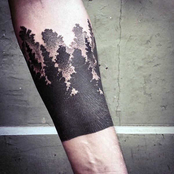 Dotwork Black Ink Male Tree Forearm Tattoos
