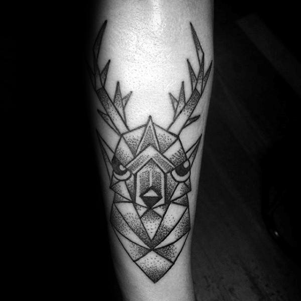 Dotwork Deer Origami Guys Forearm Tattoo Design