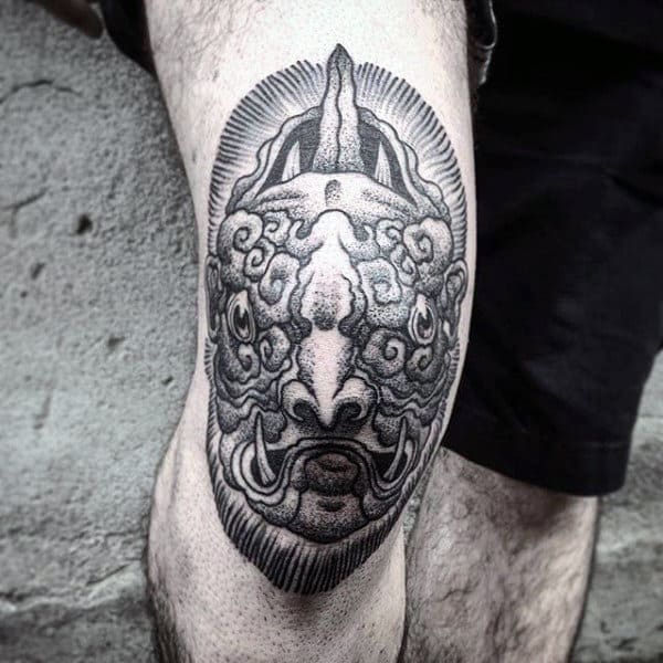Dotwork Demon Mens Knee Tattoos