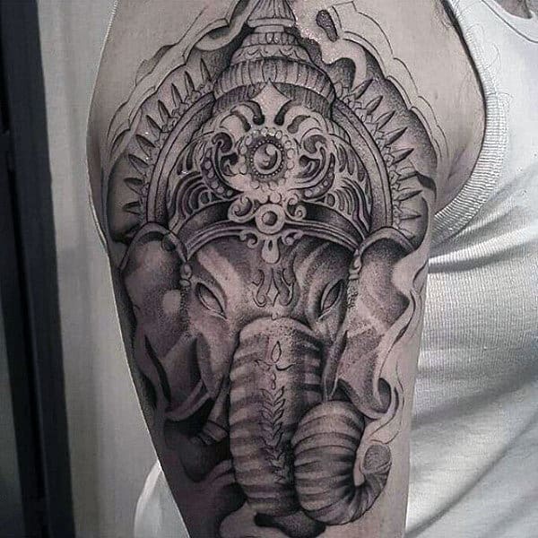 Dotwork Detailed Ganesha Mens Arm Tattoo Designs