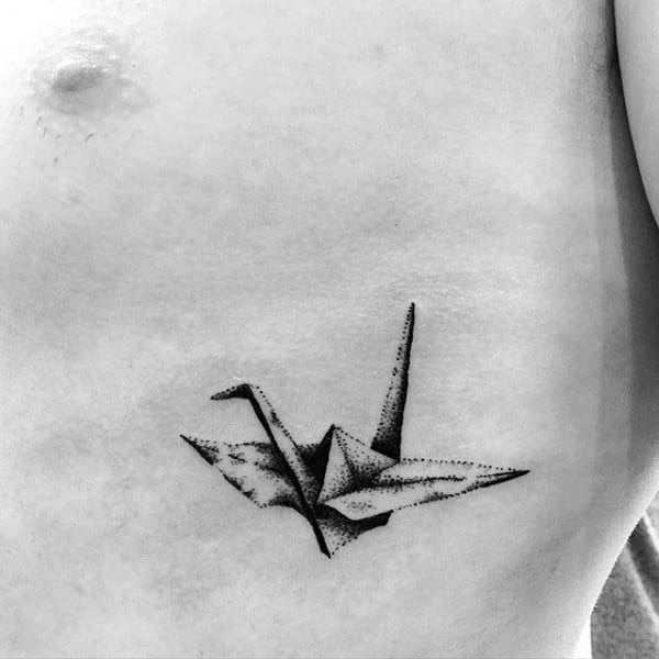 Dotwork Detailed Male Origami Swan Rib Cage Side Tattoos