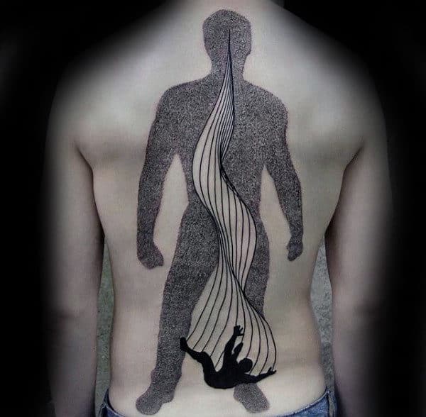 Dotwork Full Back Failling Man Unique Guys Tattoo Ideas